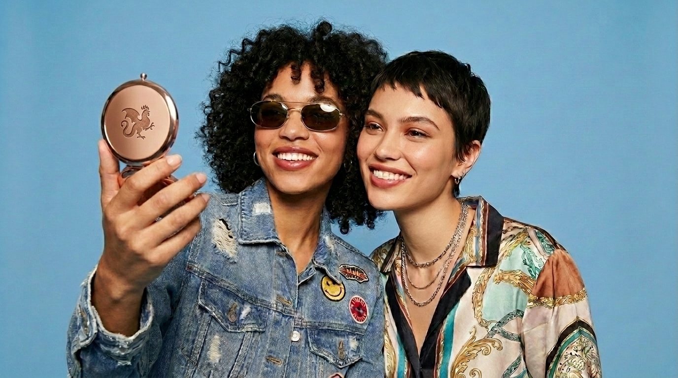 Two models with radiant skin, editorial skincare portrait